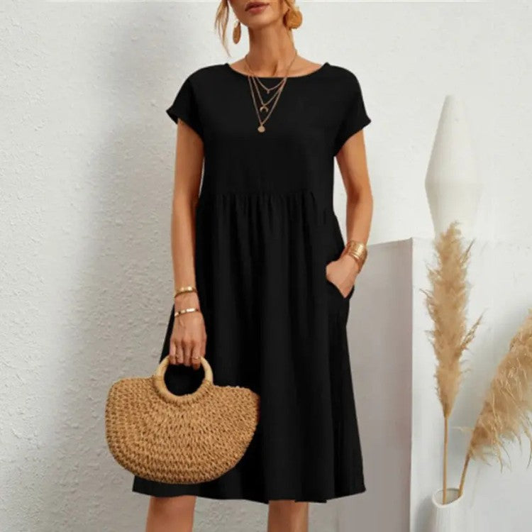 【HOT🎁【S-5XL】 Vestido de mujer 2024 de algodón y lino con cuello redondo y corte holgado 👉 - España