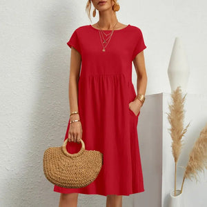 【HOT🎁【S-5XL】 Vestido de mujer 2024 de algodón y lino con cuello redondo y corte holgado 👉 - España
