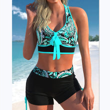 Cargar imagen en el visor de la galería, Traje de baño estampado de bikini con falda boxer dividida de talla grande explosiva para mujer - España
