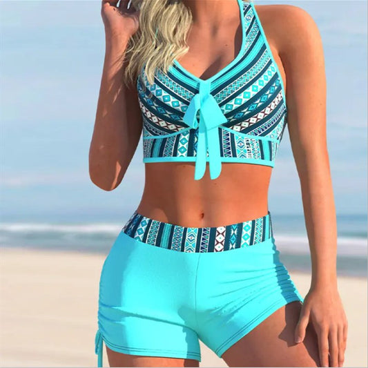 Traje de baño estampado de bikini con falda boxer dividida de talla grande explosiva para mujer - España