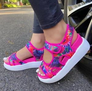 【36-43】Nuevo gran tamaño grueso fondo playa zapatos colorido impreso deportes sandalias