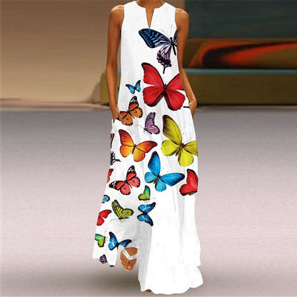 Vestido retro estampado en cuello V