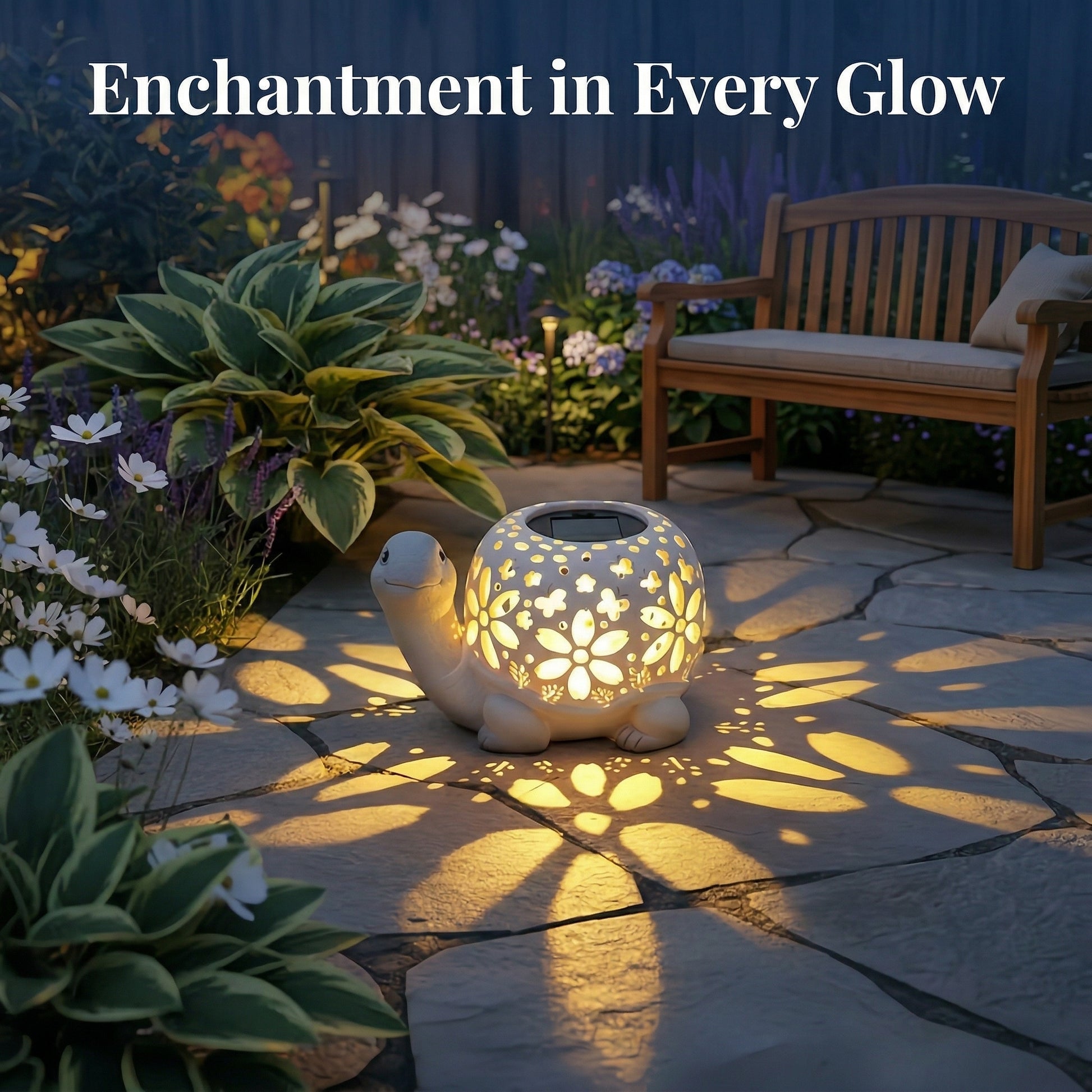 Turtle Glow Solar Garden Lantern With Floral Cutout Shell