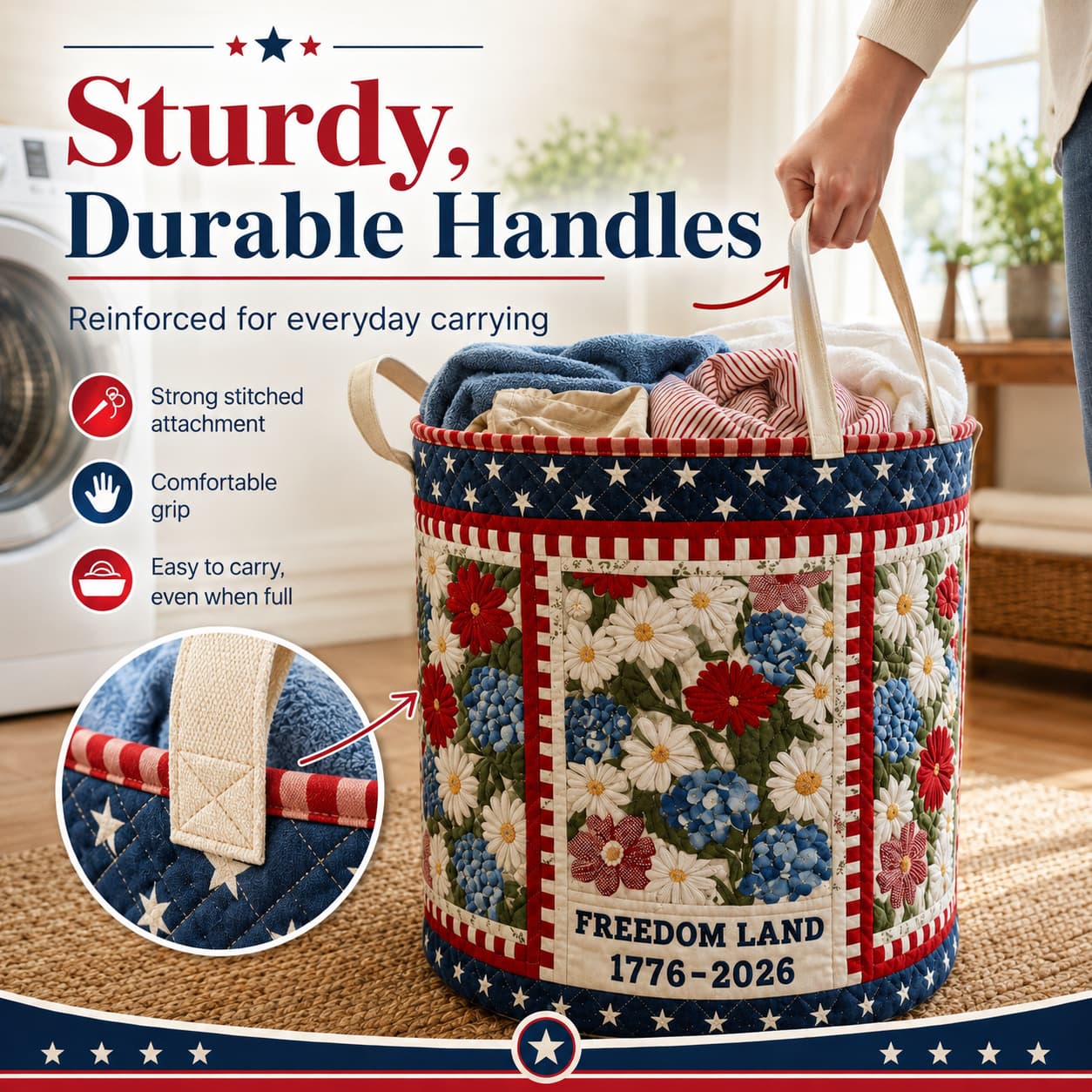 USA 250th Anniversary Quilted Laundry Basket