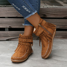 Cargar imagen en el visor de la galería, Women&#39;s Suede Fringe Drop Round Toe Flat Boots
