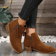 Load image into Gallery viewer, Women&#39;s Fashionable Low-heel Pointed-toe Boots In Brown Color With Double Zipper Design
