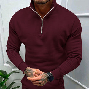 Men's Solid Color Casual Fleece Warm Zipper Stand Sweatshirt