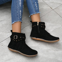 Cargar imagen en el visor de la galería, Women&#39;s Suede Fringe Drop Round Toe Flat Boots
