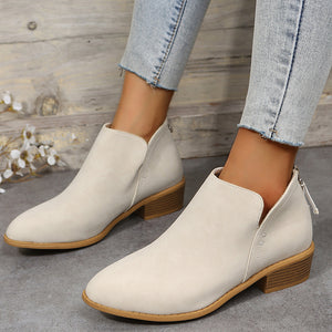 Solid color pointed toe casual back zipper low heel women's shoes