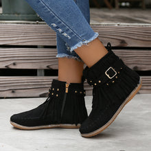 Load image into Gallery viewer, Women&#39;s Suede Fringe Drop Round Toe Flat Boots
