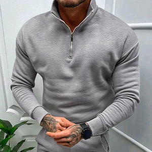 Men's Solid Color Casual Fleece Warm Zipper Stand Sweatshirt