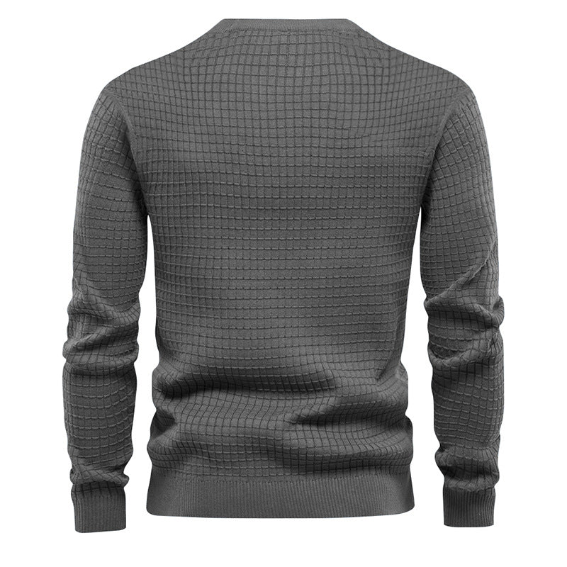 Mens Autumn And Winter Casual Loose Knitted Checkered Round Neck Hatless Versatile Long Sleeve Sweater