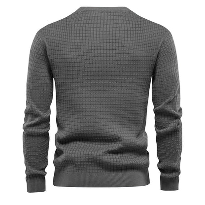 Mens Autumn And Winter Casual Loose Knitted Checkered Round Neck Hatless Versatile Long Sleeve Sweater