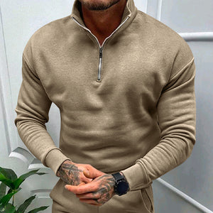 Men's Solid Color Casual Fleece Warm Zipper Stand Sweatshirt