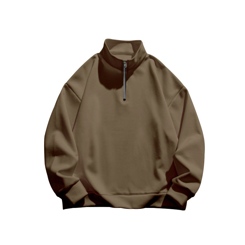 Men's Solid Color Casual Fleece Warm Zipper Stand Sweatshirt