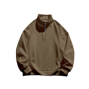 Men's Solid Color Casual Fleece Warm Zipper Stand Sweatshirt