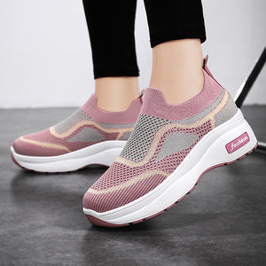 Fashion Spring And Summer Women Sports Shoes Thick Sole Middle Heel Slip On