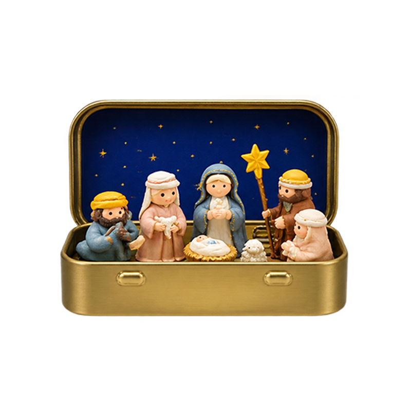 Hobelis Mini Christmas Nativity Set in Tin Box
