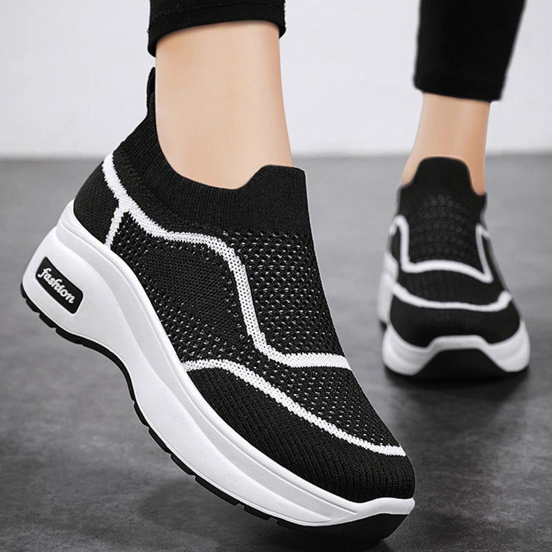 Fashion Spring And Summer Women Sports Shoes Thick Sole Middle Heel Slip On