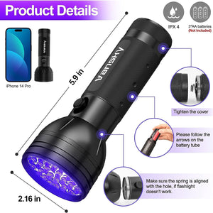 UV Flashlight Black Light, 51 LED Blacklight Pet Urine Detector for Dog/Cat Urine, Dry Stains, Bed Bug, Resin Curing, Scorpions Finder