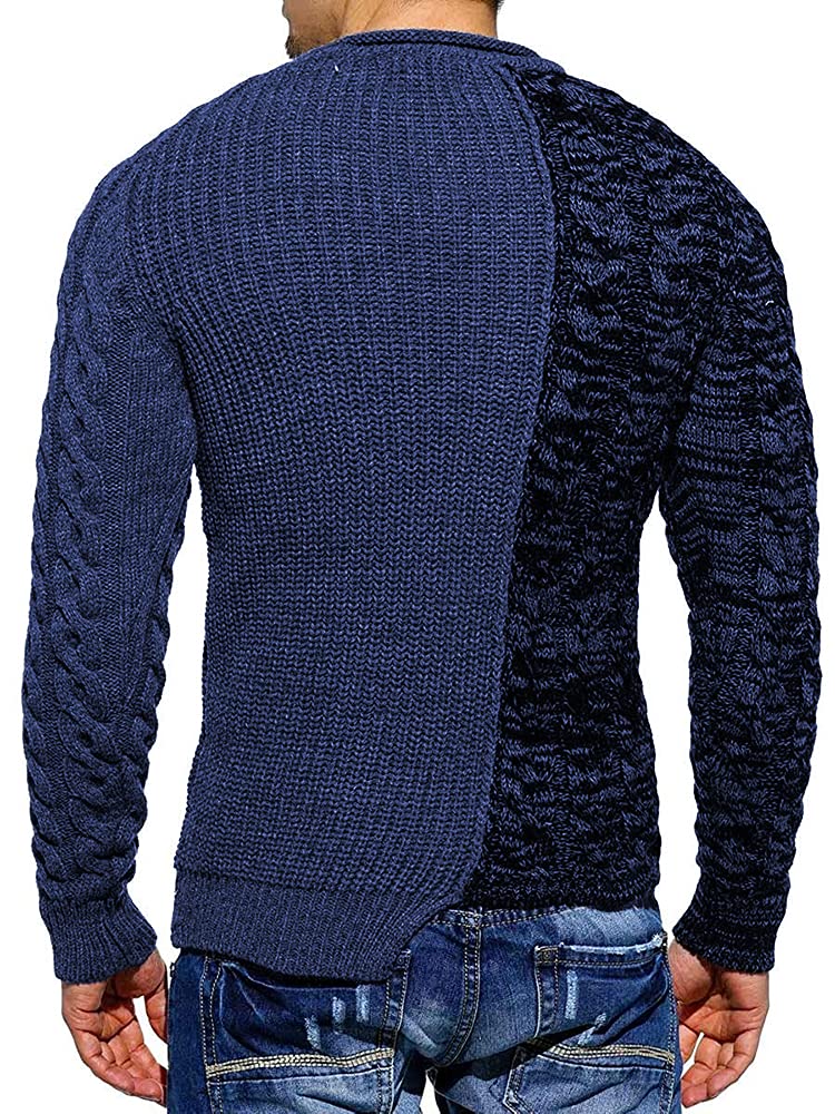 Mens Slim Fit Crew Neck Thick Sweaters Color Block Big and Tall Knit Pullovers
