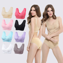 Cargar imagen en el visor de la galería, Women&#39;s Plus Size Lace Wide Straps Wireless Bra Front Closure Push Up Bras
