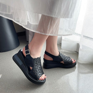 【35-40】2023 verano nuevo casual señoras muffin sandalias de plataforma con punta redonda