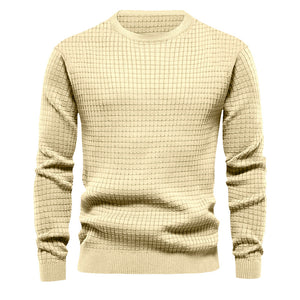 Mens Autumn And Winter Casual Loose Knitted Checkered Round Neck Hatless Versatile Long Sleeve Sweater