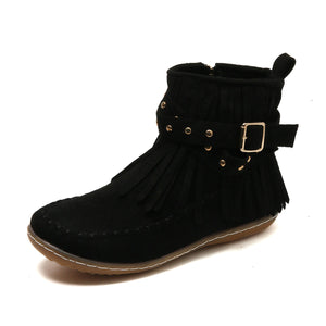 Women's Suede Fringe Drop Round Toe Flat Boots