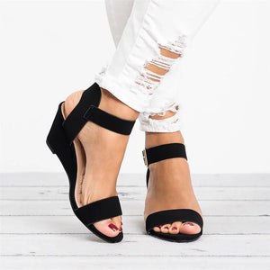 Women's Solid Color Round Toe Buckle Wedge Sandals