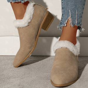 Winter Fashion Thick Heel Short Boots For Women With Plush Lining And Casual Rear Zipper Short Boots