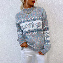 Cargar imagen en el visor de la galería, Women&#39;s Christmas Knitwear 2024 Long Sleeve Loose Half Turtleneck Snowflake Sweater for Women
