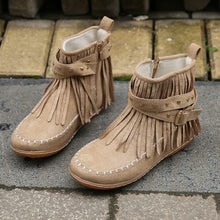 Cargar imagen en el visor de la galería, Women&#39;s Suede Fringe Drop Round Toe Flat Boots
