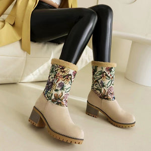Women's warm thick sole high heel snow boots