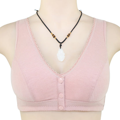 Button Front Lace Trim Soft Cotton Tank Bra