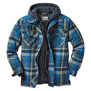 Shirt Jacket for Men Button and Zip Closure Plaid Thickened Loose Men's Casual Jacket Color Matching