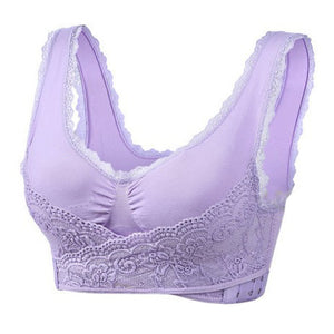 Women's Plus Size Lace Wide Straps Wireless Bra Front Closure Push Up Bras