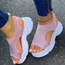 Cargar imagen en el visor de la galería, Summer Thick Sole Rhinestone Flying Woven Casual Ladies Sandals
