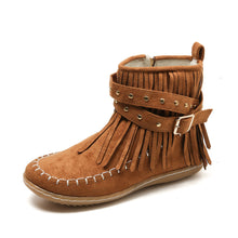 Cargar imagen en el visor de la galería, Women&#39;s Suede Fringe Drop Round Toe Flat Boots
