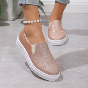 Women's Plus Size Round Toe Flat Sequined Loafers