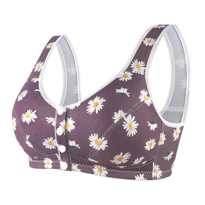 Women's wide shoulder strap front button printed underwear