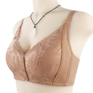 Women's lace front button shaped bra