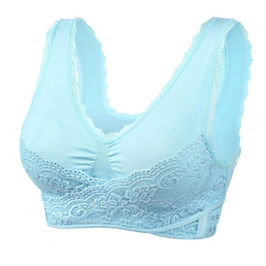 Women's Plus Size Lace Wide Straps Wireless Bra Front Closure Push Up Bras