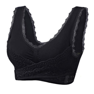 Women's Plus Size Lace Wide Straps Wireless Bra Front Closure Push Up Bras