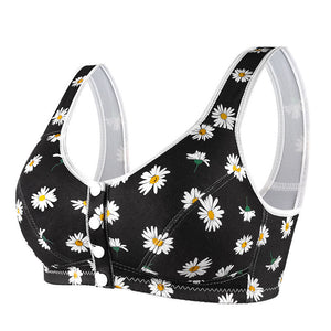 Women's wide shoulder strap front button printed underwear