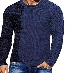 Mens Slim Fit Crew Neck Thick Sweaters Color Block Big and Tall Knit Pullovers