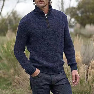 Mens Soft Wool Knit Half Zip Funnel Neck Jumper Sweater Top