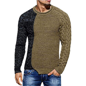 Mens Slim Fit Crew Neck Thick Sweaters Color Block Big and Tall Knit Pullovers