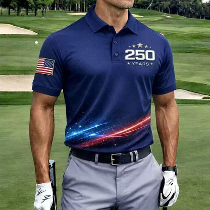 Men's American 250th Anniversary Print Casual Polo Shirt