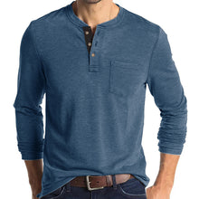 Load image into Gallery viewer, Mens Casual Round Neck Buttons Shirt Tops Soild Color Long Sleeves Slim Fit Tee
